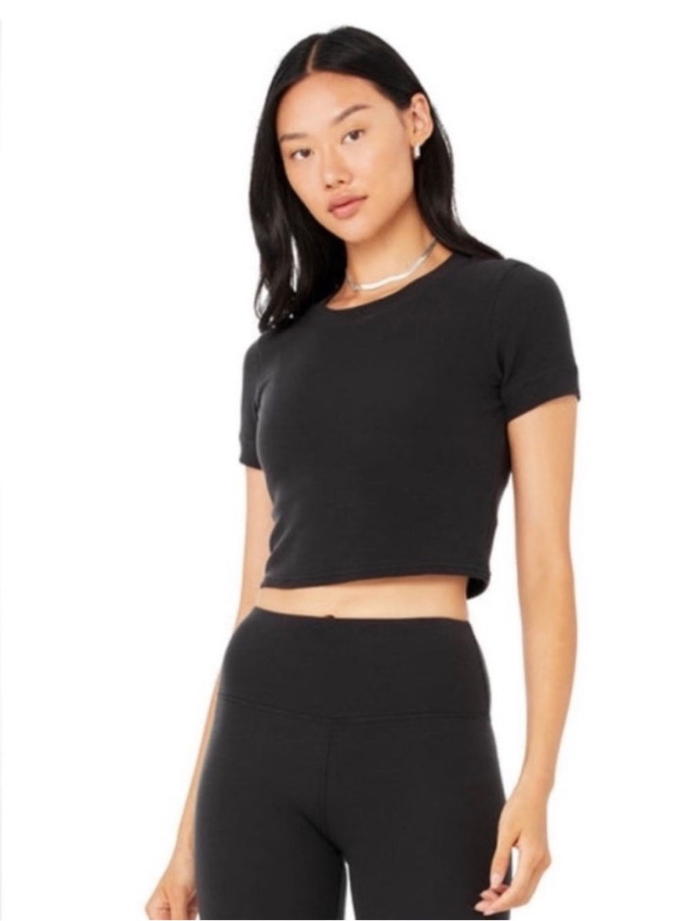 Alo Yoga Micro Waffle Sierra Crop Top in Black XS NWT